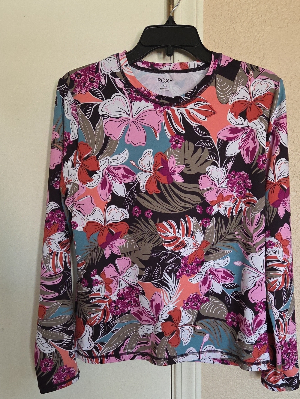 Roxy Floral Rash Gaurd Top - Pink, Coral, Teal & Brown